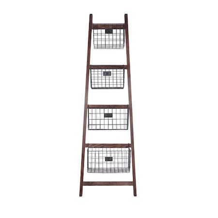Cheungs Rattan Vertical Wooden Wall Stand with 4 Metal Baskets 4606