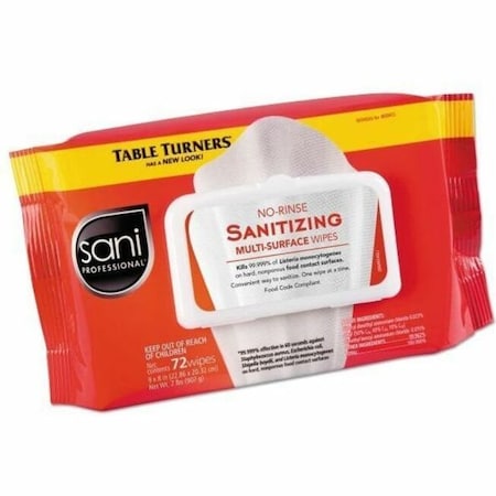 Sani Professional No-Rinse Sanitizing Multi-Surface Wipes, 1-Ply, 8 x 9, Unscented, White, 72 Wipes, PK12 M30472