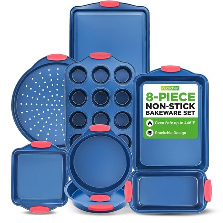 Nutrichef 8-Piece Nonstick Baking Pan Set, Blue NCSBSBL8