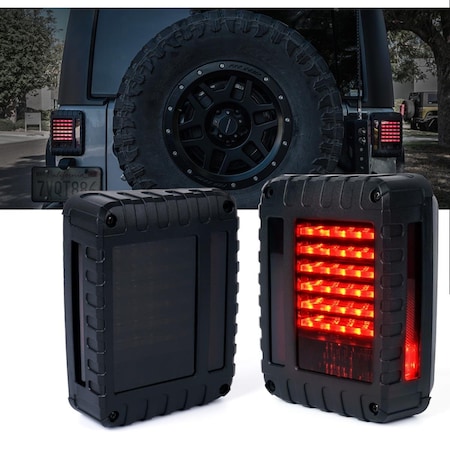 Xprite Usa Defender Series LED Tail Light Assembly with Smoke Lens for Jeep Wrangler JK JKU 2007 - 2018 TL-JEEP-JK-SMK-G2
