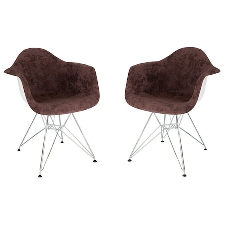 Leisuremod Willow Velvet Eiffel Metal Base Accent Chair, Coffee Brown, 2PK WM24VBR2