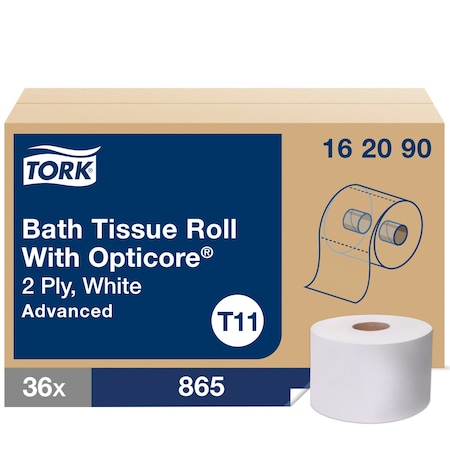 Tork Standard Core, 2 Ply, 865 Sheets, White, 36 PK 162090