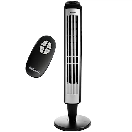 Holmes 36 Inch Oscillating Tower Fan with Remote Control in Black and Silver HTF3606ARBWM