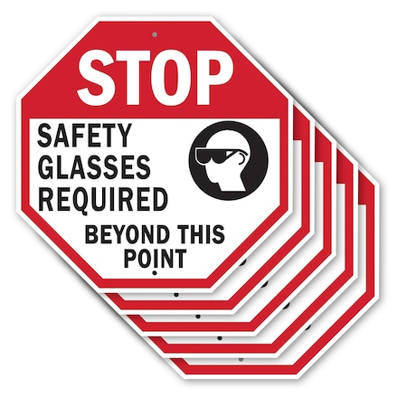 Signmission Stop Safety Glasses Required Beyond, 10 inch X 10 inch, Aluminum Metal Signs, 5PK OC-A-5Pack-10-308