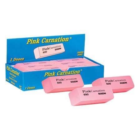 Dixon Pink Carnation Erasers, Medium, 2-5/16 x 13/16 x 7/17, 12PK X38900