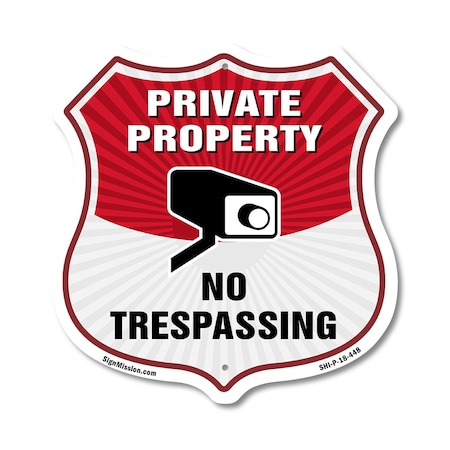Signmission Private Property Shield Sign No Trespass, 18 Inch X 18 Inch, Plastic Sign SHI-P-18-448