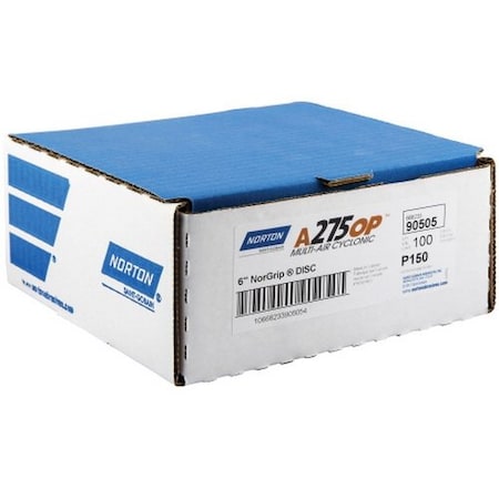 Norton Abrasives A275OP Multi-Air Cyclonic 90505 NorGrip Sanding Disc, 6 in, P150 Grit, Aluminum Oxide 66623390505