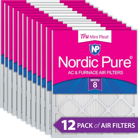 Nordic Pure 16x25x1 Tru Mini Pleat Pleated Air Filter, High Capacity, Electrostatically Charged Synthetic Media 16x25x1M8MiniPleat-12