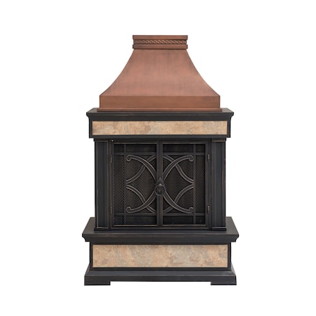 Sunjoy Wood Burning Fireplace, Copper, Steel, with Chimney, Spark Screen, and Poker A304001001