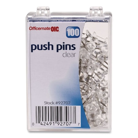 Officemate Push Pins, Clear Plastic Head, 0.5" Pin, 100PK 92707