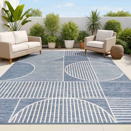 Jonathan Y Arielle Mid-Century Modern Geometric Lines Reversible Machine-Washable Navy/Cream 5ft x 8ft Area Rug SVH111A-5