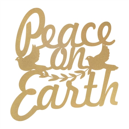 Homeroots 16" X 14" Gold Metal Peace On Earth Metal Text Wall Decor 634752