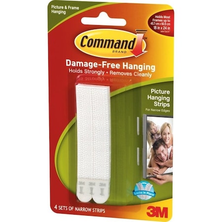 Command Picture Hanging Strip, 3 lb/set, Foam, White, 3.625 in L x 0.5 in W x 0.1 in D, 4/PK, 4PK 17207
