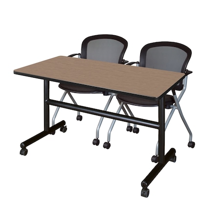 Regency Kobe Flip-Top Training Nesting Table W/ 2 Cadence Nest Chairs, 48 in W, 30 in L, Noble Oak MKFT4830NO23BK