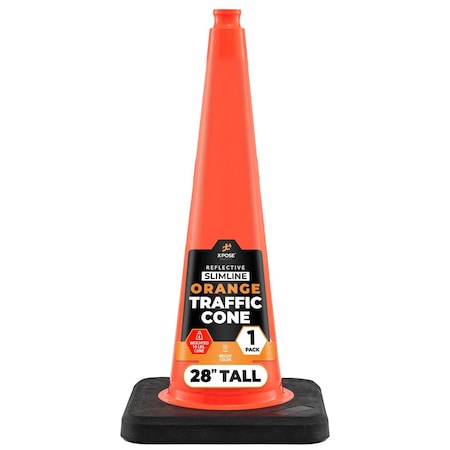 Xpose Safety 28 Inch Multipurpose PVC Orange Traffic Slim Line Cone 10lb base OTC28SL-10L-1-X