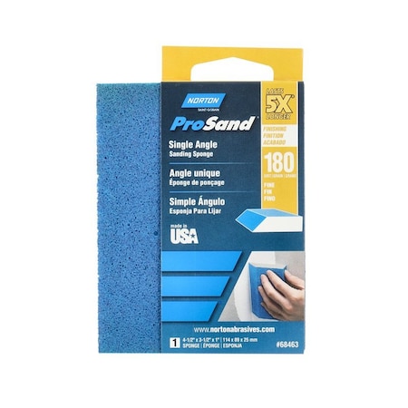 Norton Co ProSand Single Angle Sanding Sponge, 4-1/2 in L, 3-1/2 in W, 180 Grit, Fine 68463
