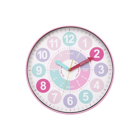 Monarch Specialties Clocks, 18-in. Round, Juvenile, Wall Clock, Multi-colored Face, Pink Frame, Contemporary, Modern I 9102