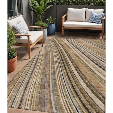 Homeroots 5' X 8' Taupe Beige And Brown Striped Washable Indoor Outdoor Area Rug 615020