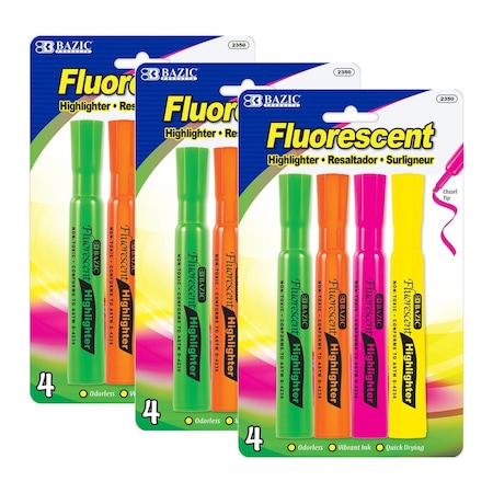 Bazic Products Desk Style Fluorescent Highlighters, 12PK 2350