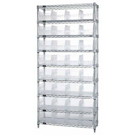 Quantum Storage Systems WIRE SHELVING UNIT W/32 BINS CLEAR WR9-214CL