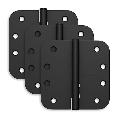 Schlage Residential Pack of 3 4in x 4in 5/8in Radius Corner Hinges Matte Black Finish, 3PK S3P1021FRP622