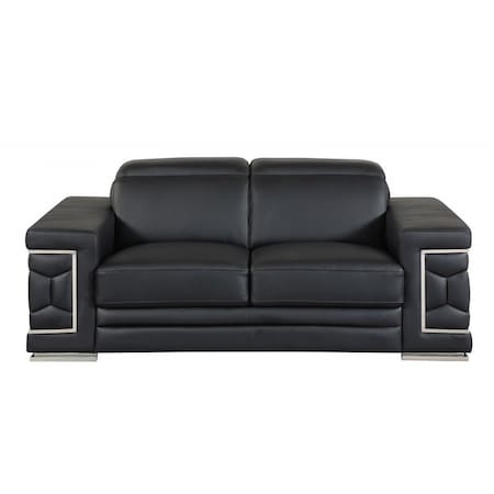 Homeroots 71in Black And Silver Genuine Leather Love Seat 329598