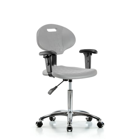 Blue Ridge Ergonomics Poly Chair Chrome - Medium Bench Height with Adjustable Arms & Chrome Casters in Gray Poly TPMBCH-CR-A1-NF-CC-GRY