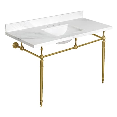 Kingston Brass 49" Quartz Console Sink with Brass Legs, 8-Inch, 3-Hole, Quartz White/Brushed Brass KVPB4922W38CLV7
