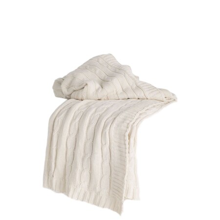 Homeroots Ivory Knitted 100% Cotton Throw Blanket 518769