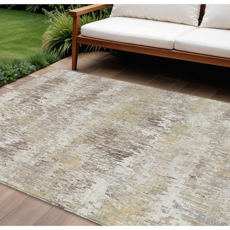 Homeroots 8' X 10' Ivory And Taupe Striped Washable Indoor Outdoor Area Rug 609549