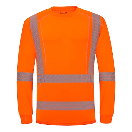 Protectx Long Sleeve T-Shirt, Class 3, Type R, 92% Polyester, 8% Spandex, Orange, M ST-ESM155-LS-OR-M-01