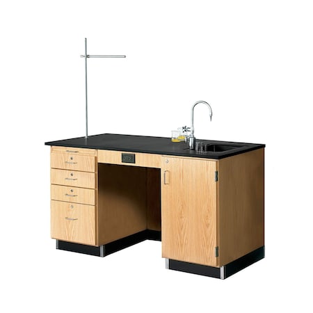 Diversified Spaces Instructor's Desk, Oak, Wood Frame, 60 in W, Red 1214K-R