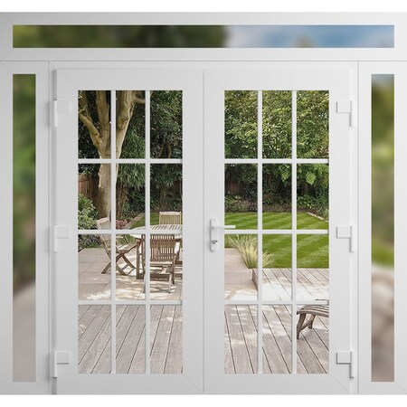 Vdomdoors Front Exterior Prehung Metal-Plastic Double Doors Clear Glass / MANUX 8355 White Silk / Office Comm MANUX8355DEXD-WS-W12+72+12xH80+16-LH-I