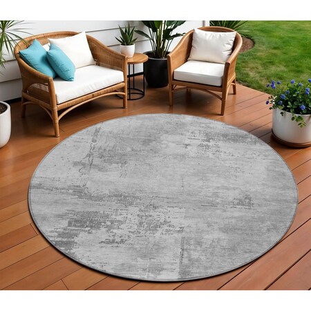 Homeroots 8' Gray And Silver Round Abstract Washable Indoor Outdoor Area Rug 602709
