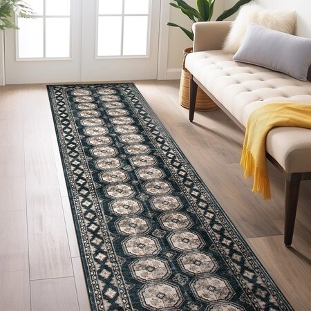World Rug Gallery Transitional Moroccan Washable Non Slip Runner Rug 2 ft x 8 ft Anthracite WR83ANTHRACITE2X8