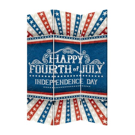 Homeroots 72" Blue And White Folding Three Panel Screen Room Divider 415084