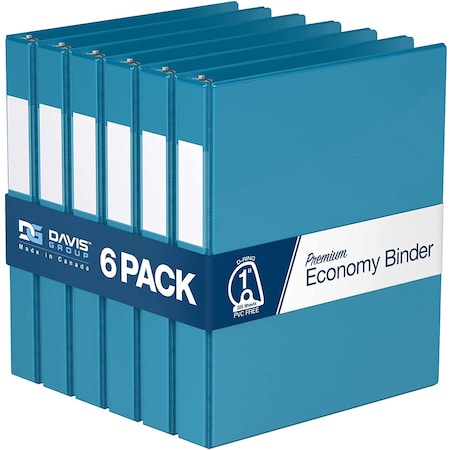 Davis Group Premium Economy, Angle D Ring, Binder, (Turquois Blue, 1"), PK6 2301-52-06
