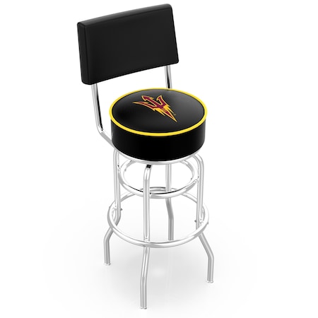 Holland Bar Stool Co 30" Chrome 2-Ring Arizona State Swivel Bar Stool, Back, Pitchfork L7C430ArizSt-F