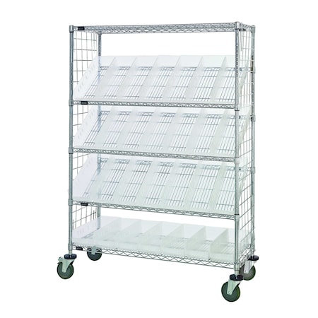 Quantum Storage Systems 24X36 SLANTED 5 SHELF CART W/ PANELS W/20 BINS WRCSL5-63-2436EP-106CL
