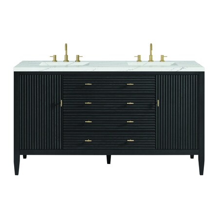 James Martin Vanities Myrrin 60in Double Vanity, Carbon Oak w/ 3 CM Ethereal Noctis Silestone Top 485-V60D-CBO-FENC