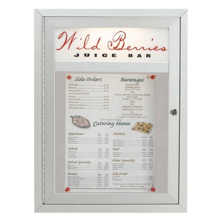 Aarco Main Street Style Al Frame Enclosed Bulletin Board w/ Header, 24''Hx18''W MSC2418H