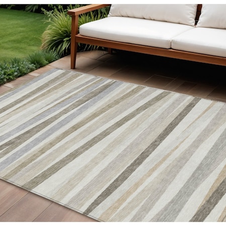 Homeroots 9' X 12' Ivory And Gray Striped Washable Indoor Outdoor Area Rug 597335