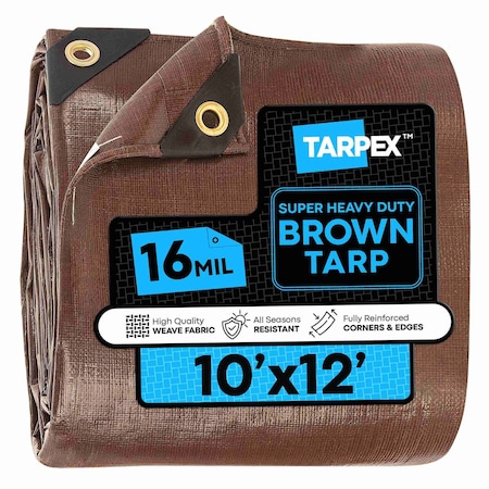 Tarpex Super Heavy Duty Tarp, 10 ft x 12 ft, 16 Mil, Brown, Polyethylene BHD-TA-1012