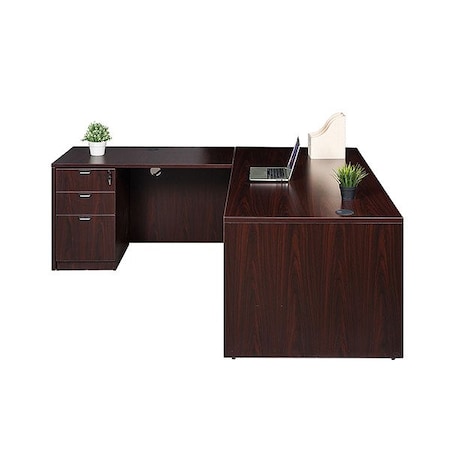 Boss 3 Drawer L-Shaped Office Desk, Mahogany GROUPA10-M