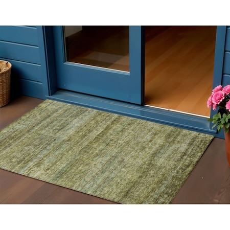 Homeroots 3' X 5' Olive Green And Brown Striped Washable Indoor Outdoor Area Rug 605620