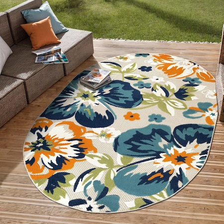 World Rug Gallery Geometric Bohemian Indoor/Outdoor Area Rug 5 ft x 7 ft Oval Multi 5566MULTI5OV