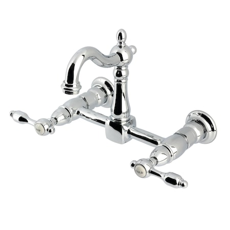 Kingston Brass Two-Handle Wall Mount Bridge Kitchen Faucet, Polished Chrome KS2441TAL
