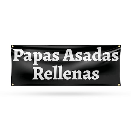 Signmission Papas Asadas Rellenas, 18 Inch x 48 Inch, Vinyl Banner B-30774