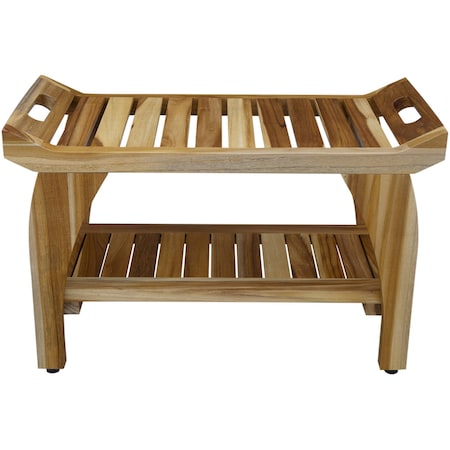 Homeroots 29" Teak Rectangular Shower Outdoor Bench With Handles In Natural Finish 376722