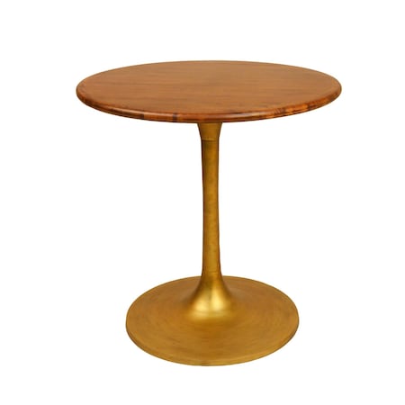 Homeroots 30" Brown And Gold Rounded Solid Wood And Iron Pedestal Base Dining Table 517765